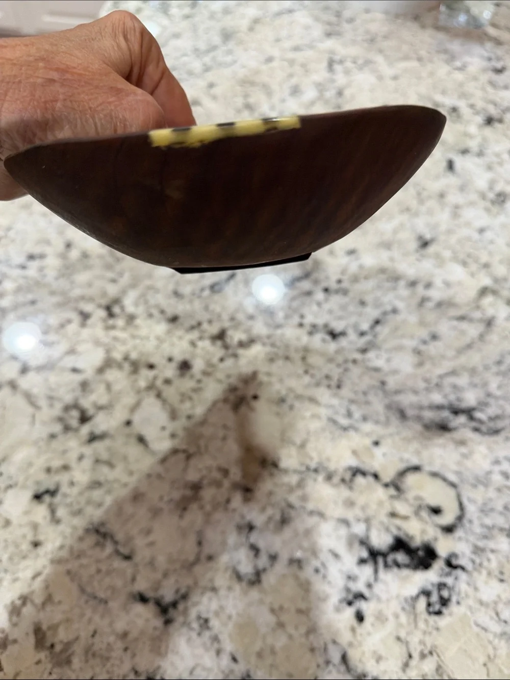 Vintage Handcrafted African Wild Olive Wood Divided Serving Bowl With Bone Inlay